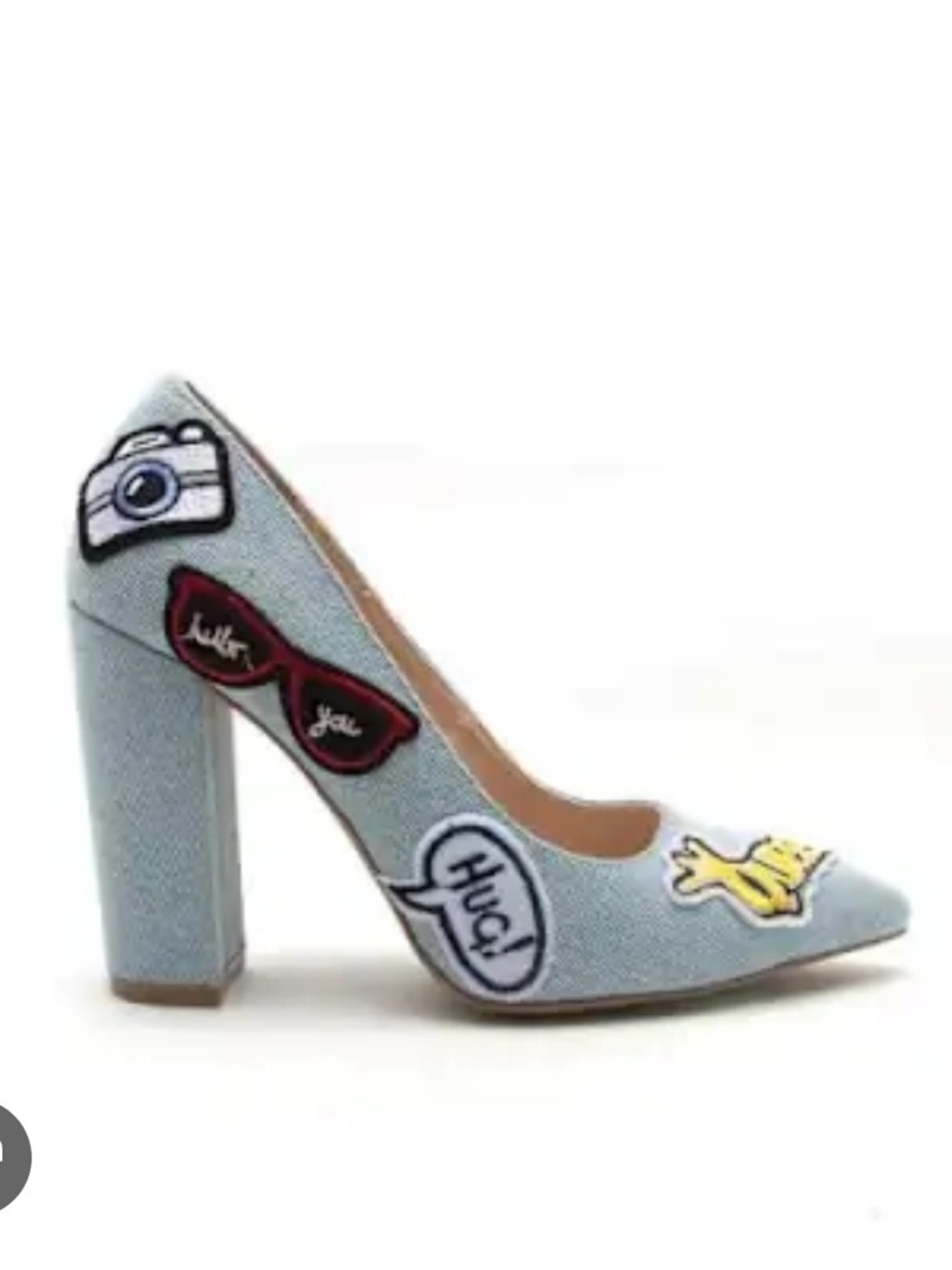 Qupid Y2K Vibe Denim Embroidered Patch Queen Bee Pointed Toe Heels Size 9
